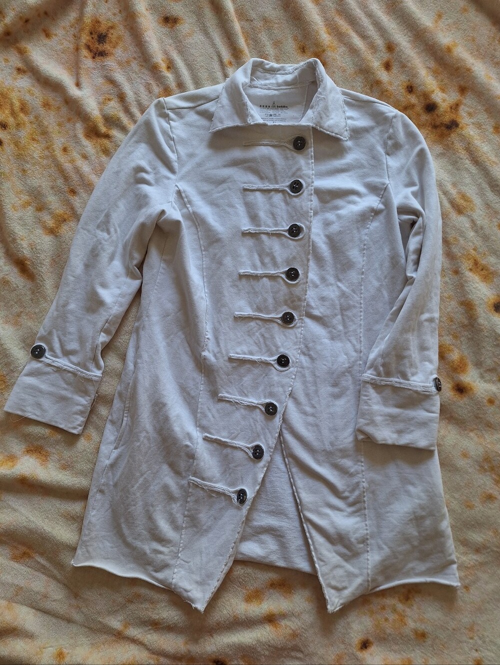 Neon Buddha White Button Longline Jacket Cardigan Raw Hem Lagenlook XL
